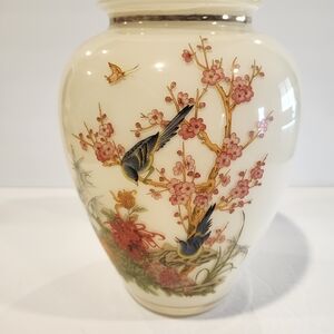 Floral Ceramic Vase with Birds